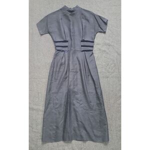 Vintage Antique Mourning Dress Dark Navy Black Midi 1930s 40s Size XS